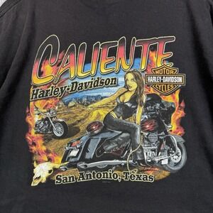 Harley Davidson Shirt Mens 4XL Black Pinup Flames Biker Caliente San Antonio TX